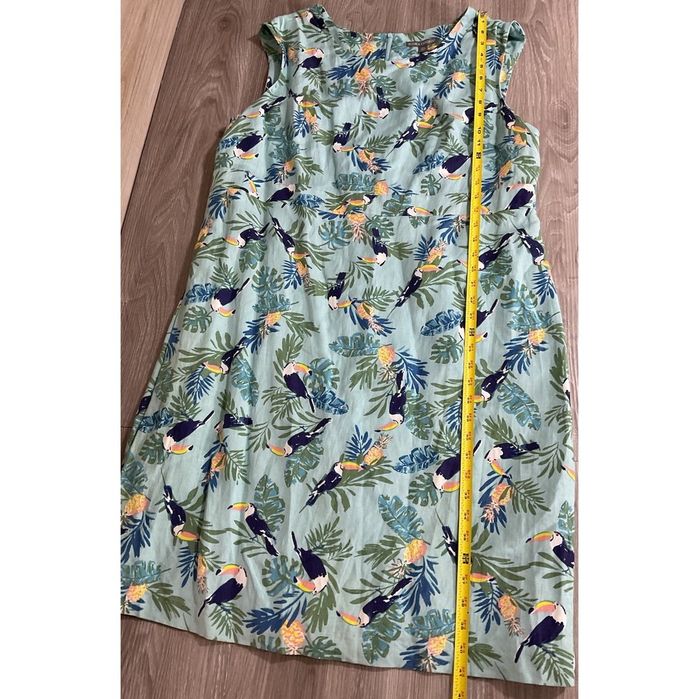 Jessica London 18W Linen Blend Dress Turquoise Floral Bird Print Lined - Picture 10 of 13